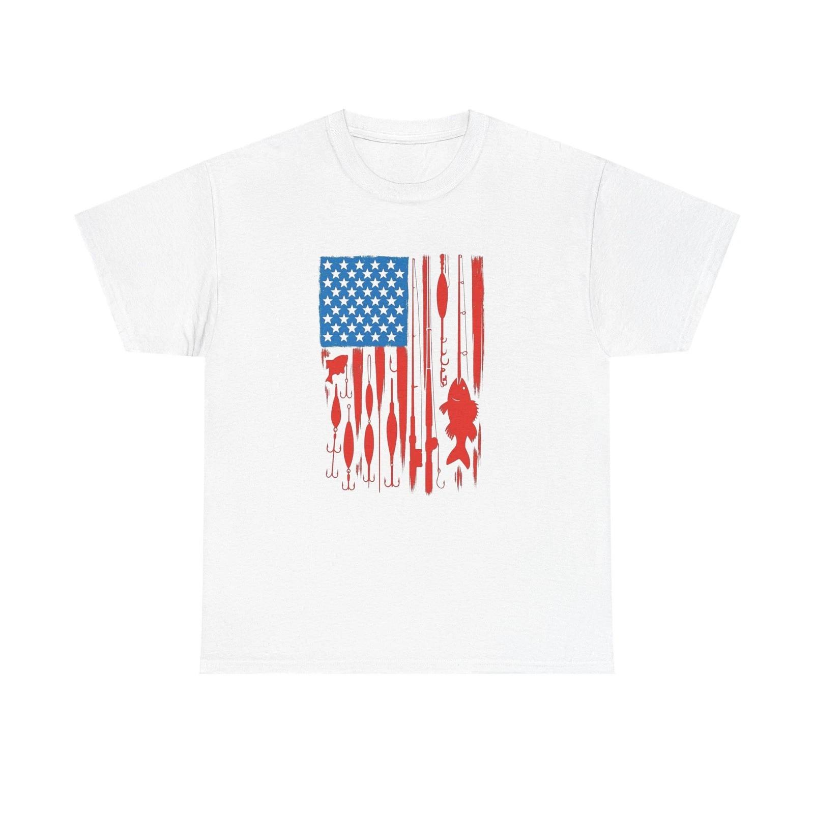 American Flag Fishing Gear Graphic T Shirt Unisex Heavy Cotton Tee Gift S