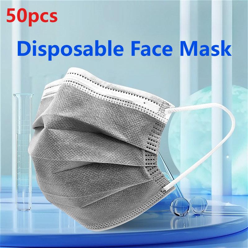 50pcs Masks Disposable Face Mask Dust Mask Security Protection Respirator Health Safety Masks Activated Carbon Protective Mask
