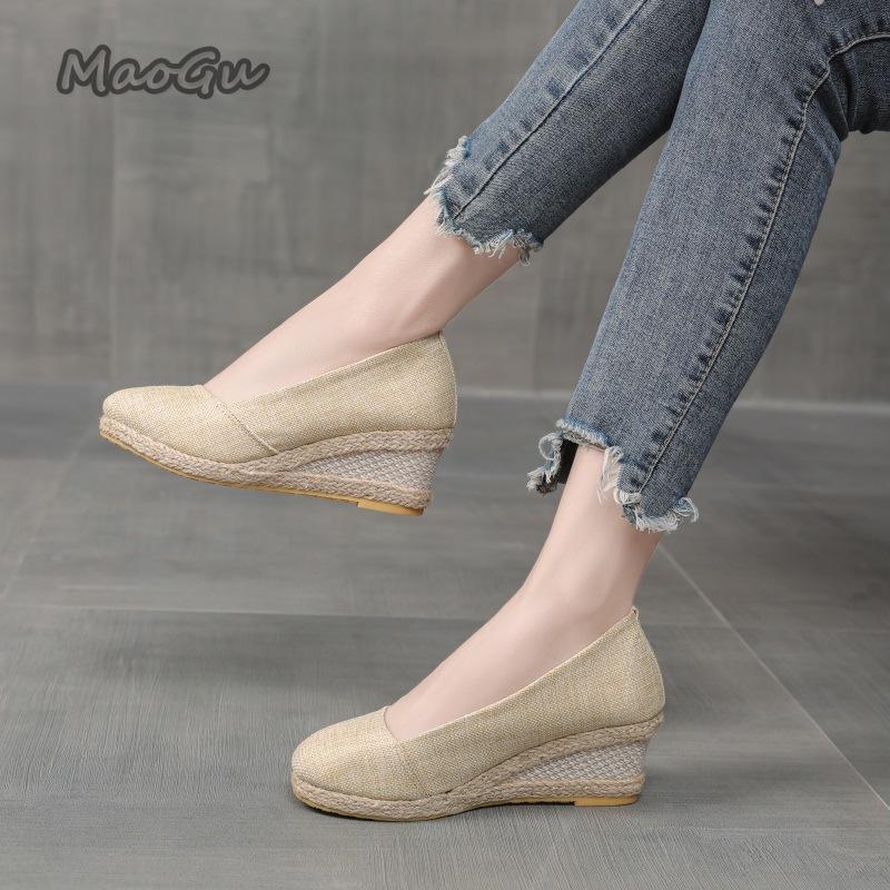 2026 Spring Summer Wedges Comfortable Women's Casual Shoes Breathable Linen Espadrille Pumps Slip-on Daily Wear Shoes Size 34-42