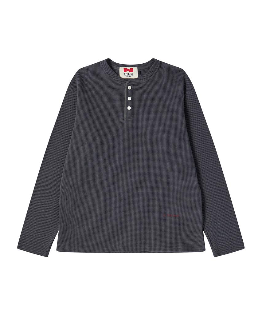 BEYOND CLOSET [Collection Line] Heavyweight Waffle Henley Neck T-Shirt Charcoal Gray