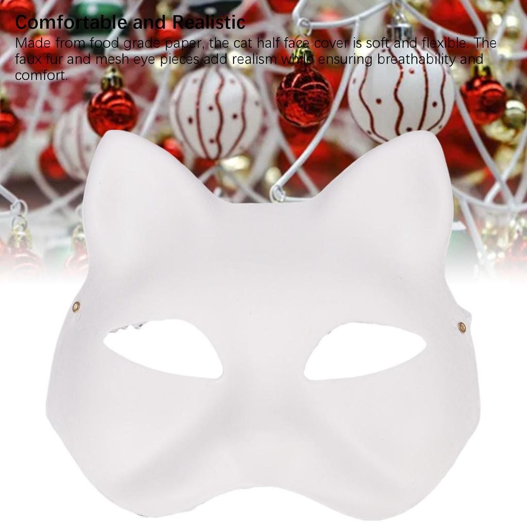 10PCS Cat Therian Face Cover Paper DIY Hand Painted Blank Animal Cat Half Face Cover with Fur and Eye Mesh for Cosplay Party