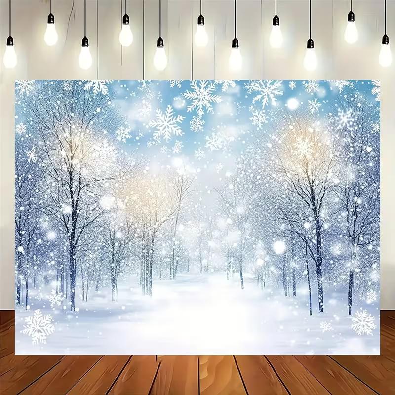 2D Winter Wonderland Snowy Forest Backdrop Banner 47.2x31.5inch/120*80cm