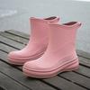 Outdoor rain shoes fashionable adult waterproof shoes warm short rain boots women's velvet thick-soled non-slip versatile rubber shoes