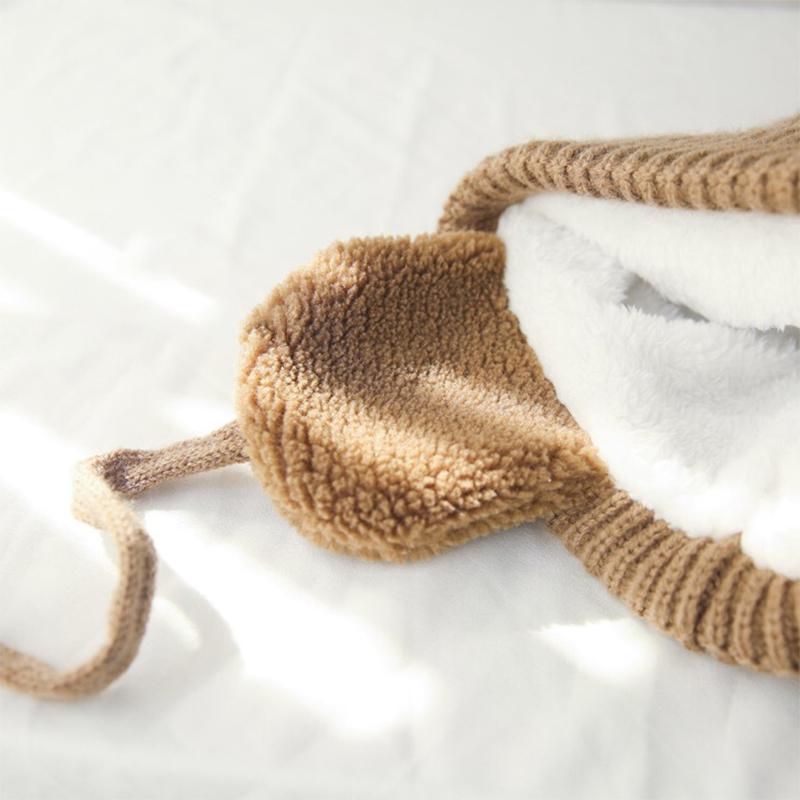 Winter Baby Knitted Hat With Earflaps Solid Color Pompon Beanie Cap Kids Boy Girl Thick Warm Plush Ear Protection Caps