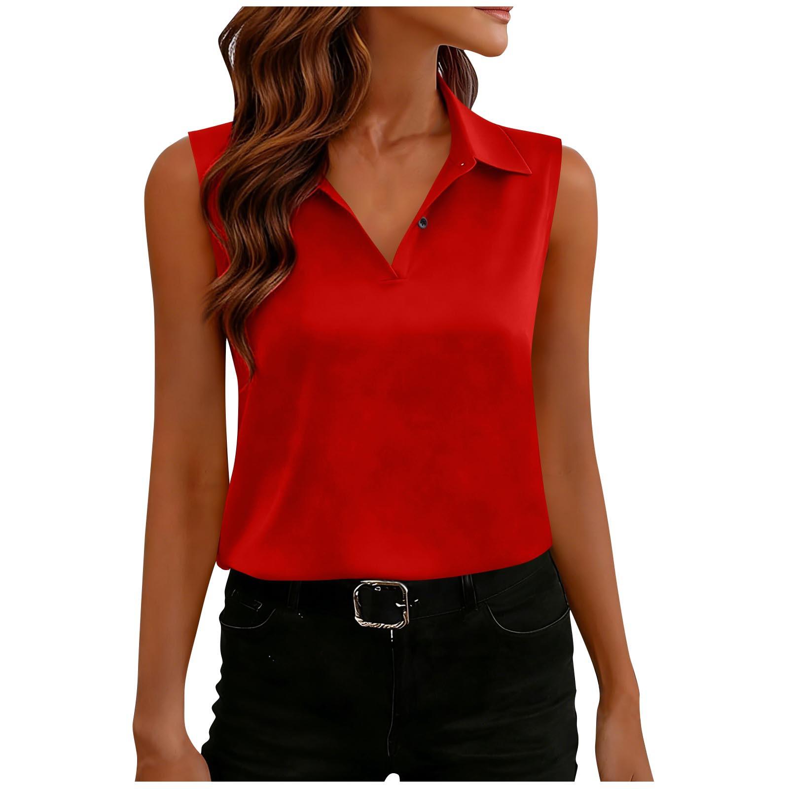 

Women s Sleeveless Pullover Top Button Collar Blouse Summer Casual Lightweight Shirt for Office Work and Daily Wear S красный