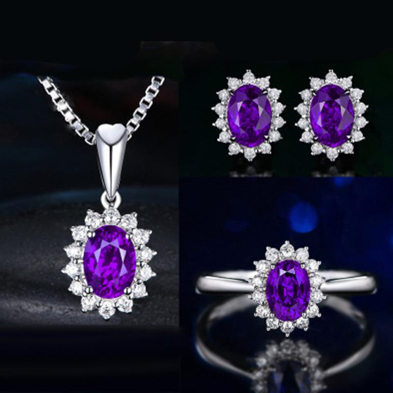 Multicolor Gemstone Queen Crown Necklace, Ring, Earrings & Pendant Set for Women