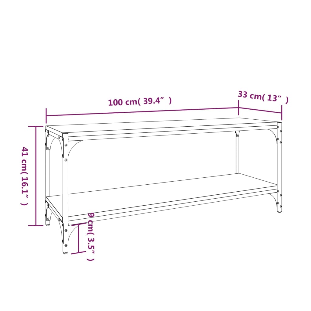 TV Stand in Sonoma Oak Finish 100 x 33 x 41 cm Made of Particleboard and Steel