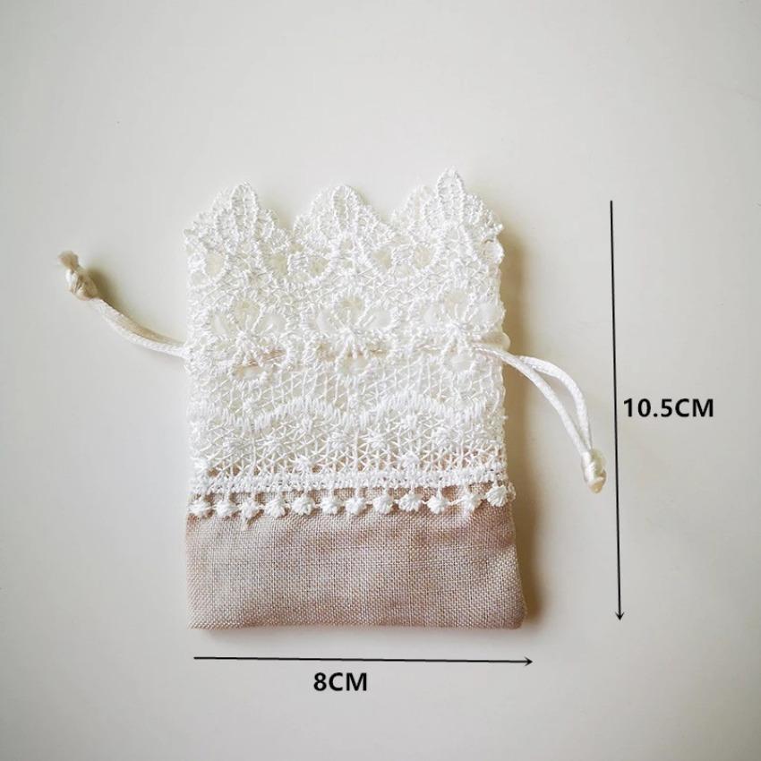 10Pcs Lace Jewelry Drawstring Organza Bags White&beige Candy Packaging Bags Wedding Gift Bags Dragees Pouches Craft Packages