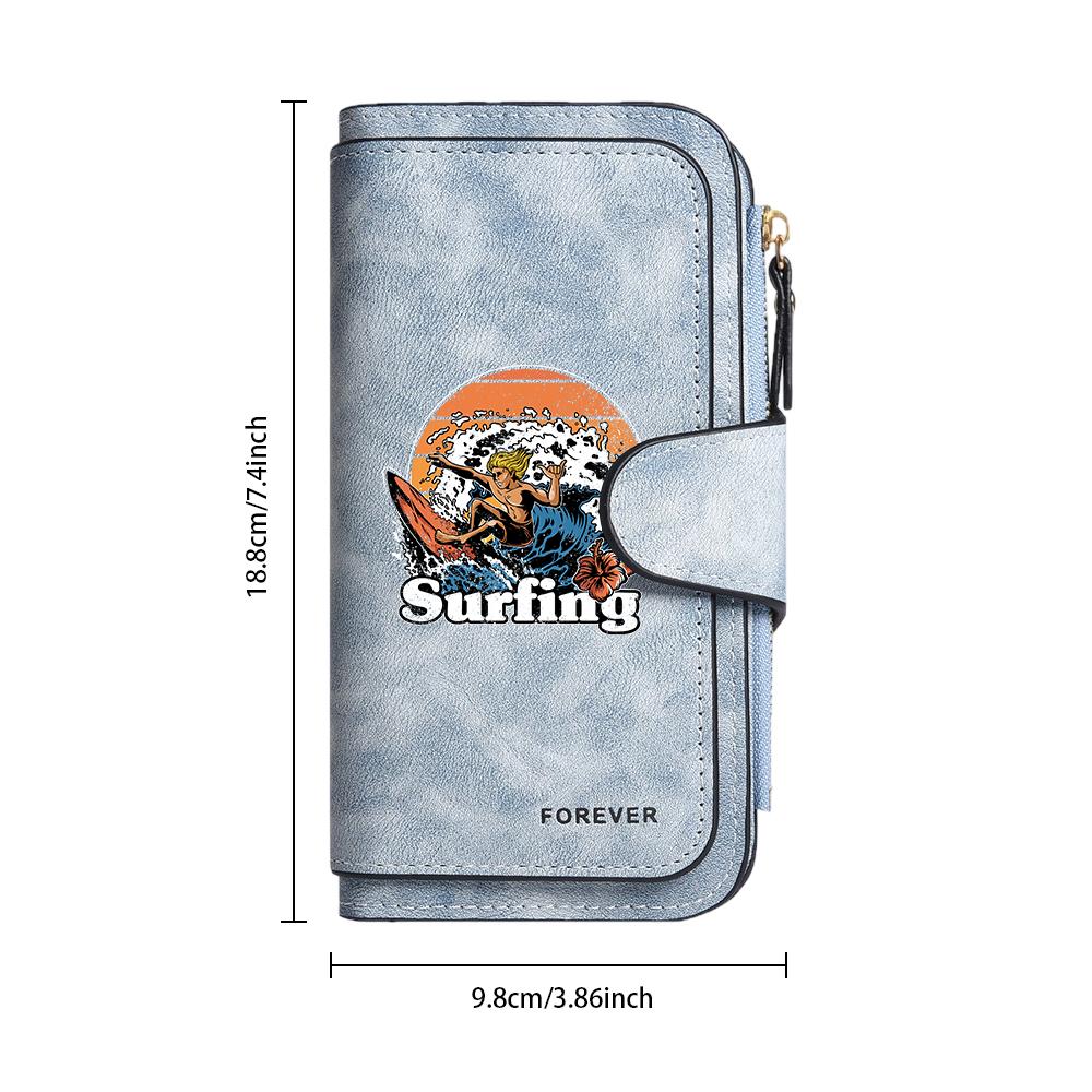Surfing Printed Long Wallet Fashion Casual Large Capacity Portable Card Holder for Daily Use