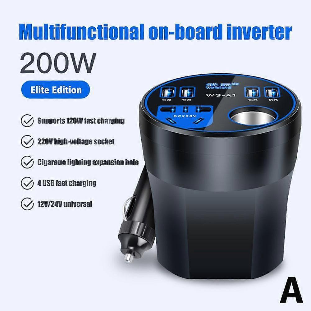 Car Power Inverter 24V/12V To 220V Led Display 4USB Ports+Cigarette LighterU:K less