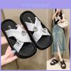 Stylish Summer Rhinestone Slide Sandals For Women With Comfortable Thick Sole