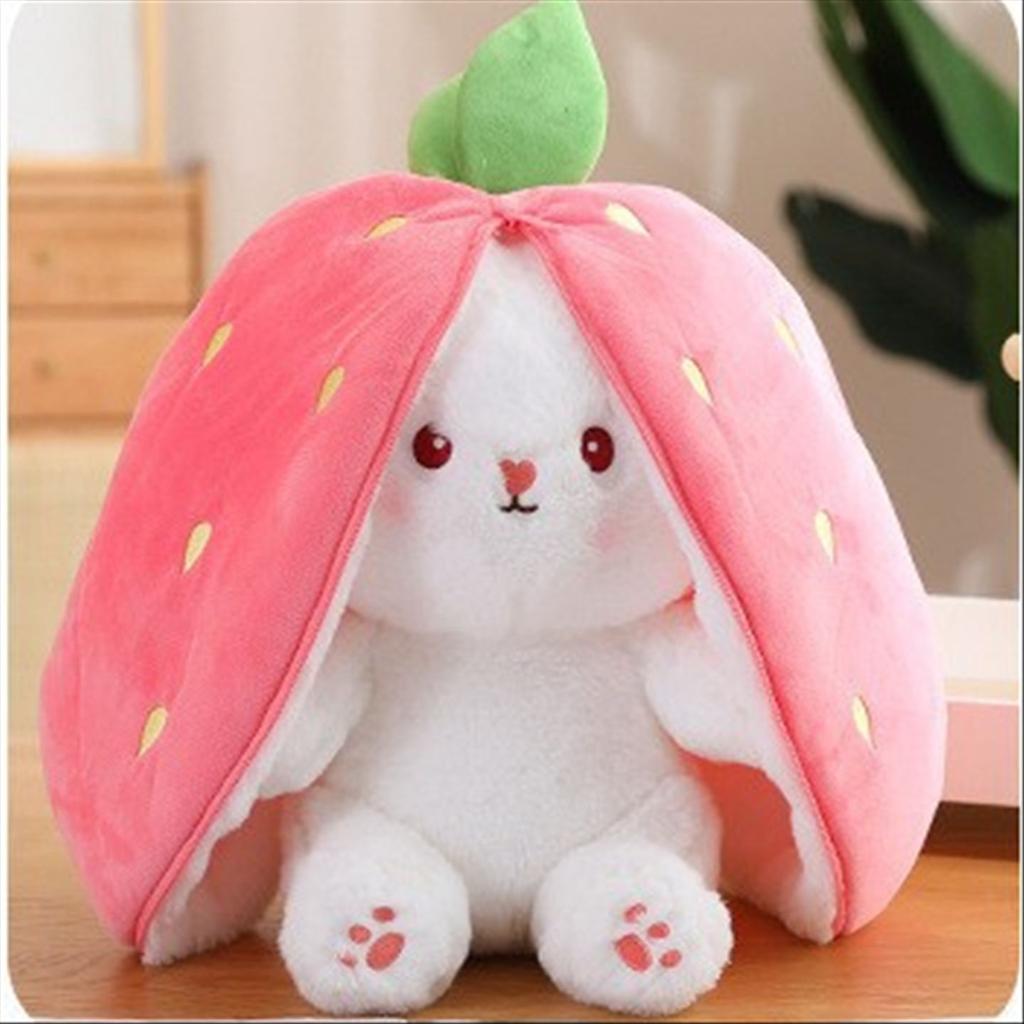 Non-Toxic Cute Strawberry Carrot Rabbit Plush Toy Stuffed Creative Into Fruit Transform Baby Cuddly Bunny Doll For Kid Birthday Gift
