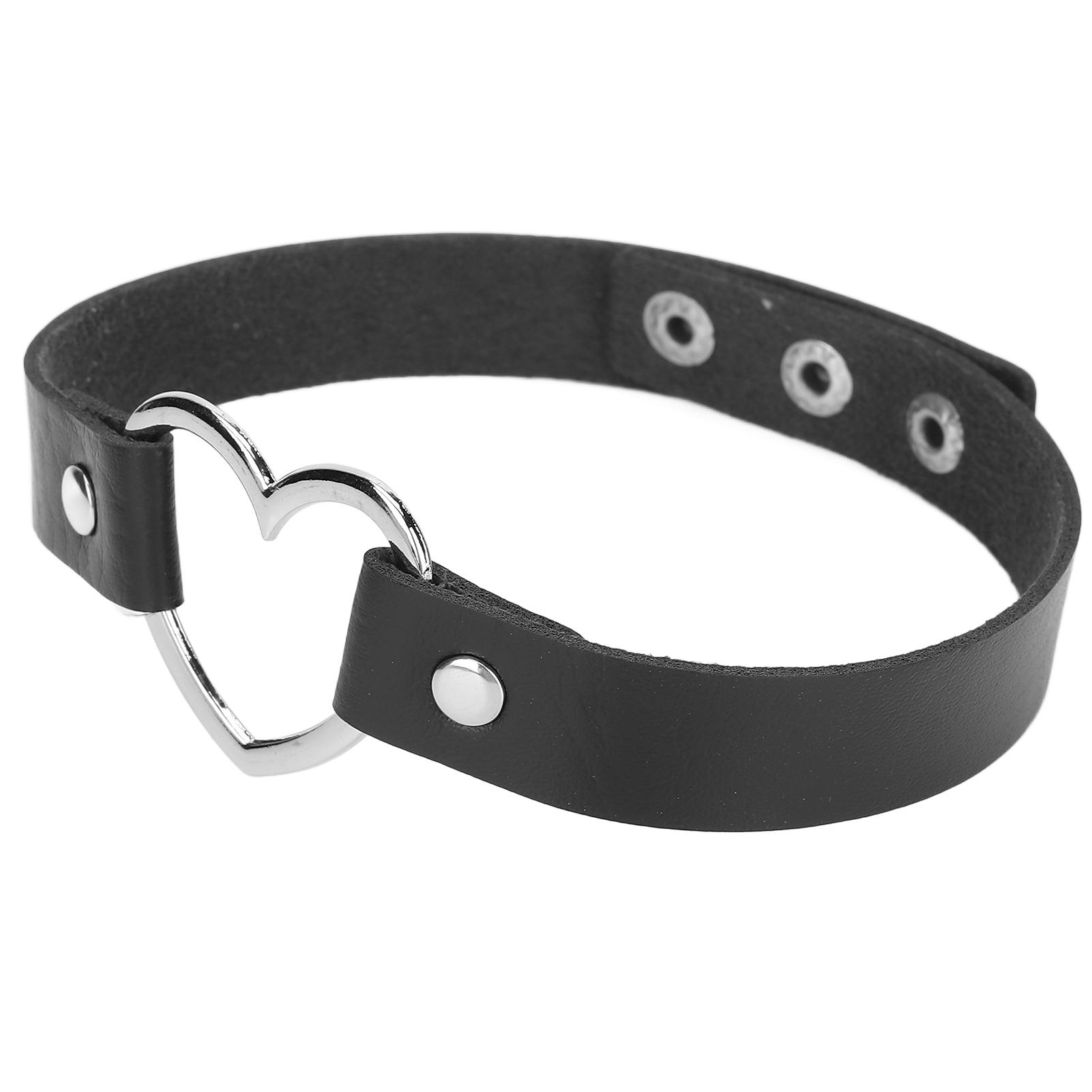 

Чокер из ПУ кожи, сплав, регулируемый, ожерелье-воротник с украшением в форме сердца, ювелирный аксессуар, черный