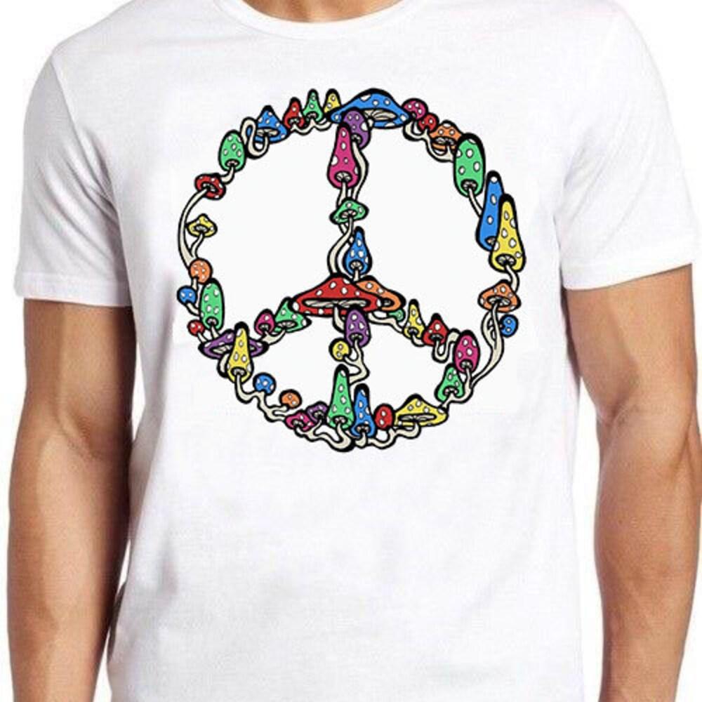 

Футболка из 100% хлопка плотностью 230 г/м2 с изображением символа мира, грибов, хиппи, забавного ретро-прикольного топа, футболка 565 XS белый
