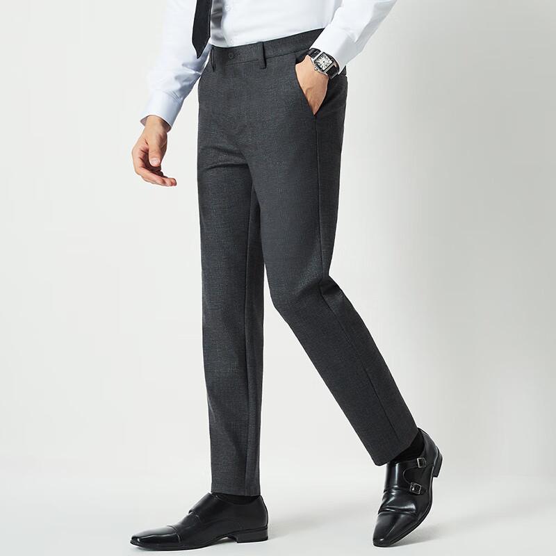 SANSAN Men's Autumn/Winter Wool Blend Plaid Business Casual Straight-Fit Pants