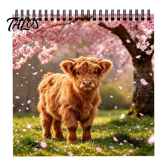 Thick Paper Memo Pad Baby Highland Cow Wall Calendar 2027, Cute Farmhouse Calf Hanging Calendar, Spiral Bound Office Jan-Dec 12 Monthly Planner