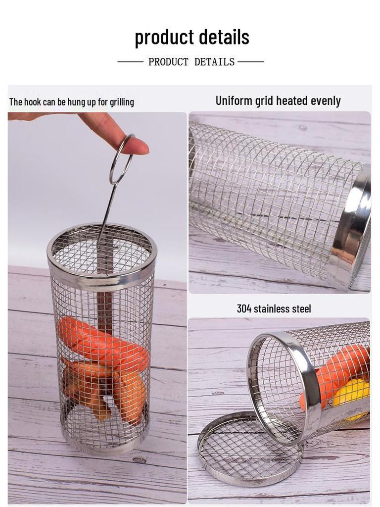 304 Stainless Steel Portable BBQ Rolling Cage for Outdoor Grilling