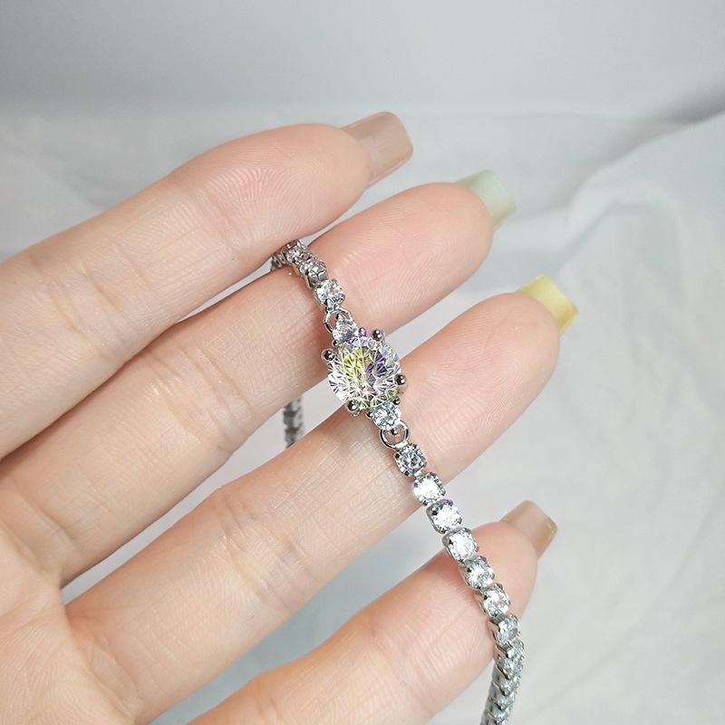 

Круглый браслет из циркона огранки «Фейерверк» Популярный розовый камень Цвет «Голубой бриллиант» Сахарный полный набор