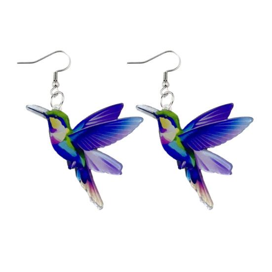 1 Pair Acrylic Colorful Bird Dangle Earrings 2D Hummingbird Hook Earrings Hypoallergenic Women Bird Drop Earrings Fashion Jewelry