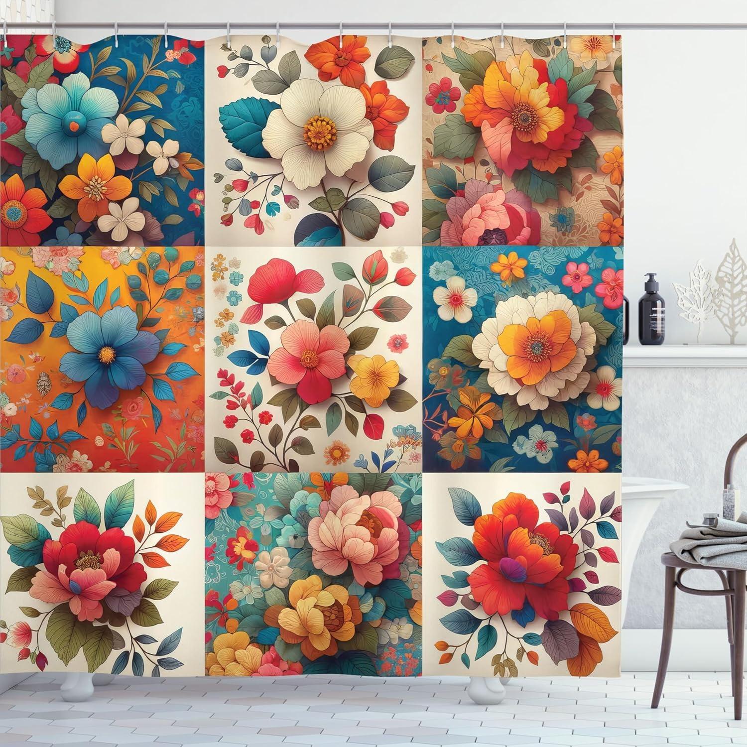 

Multicolored Stitched Floral Pattern Shower Curtain Washable Dirt-Resistant Shower Head Waterproof Polyester Bath Curtain W60H190(CM)-1 Pcs