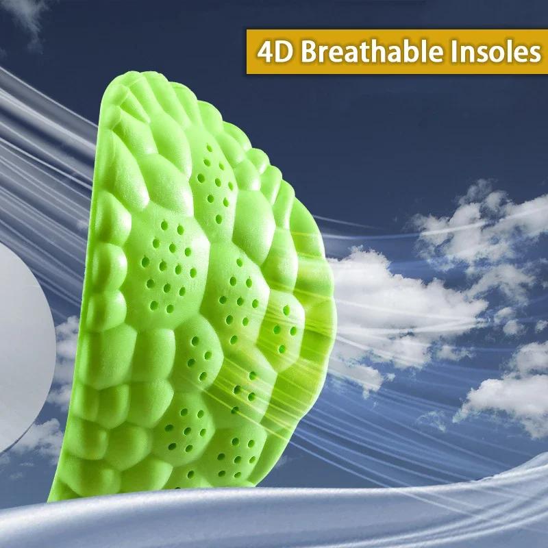 4PCS Soft Breathable Sports Insoles for Men & Women with Arch Support Shock-Absorbing Elastic Sneakersoles for Odor Resistance