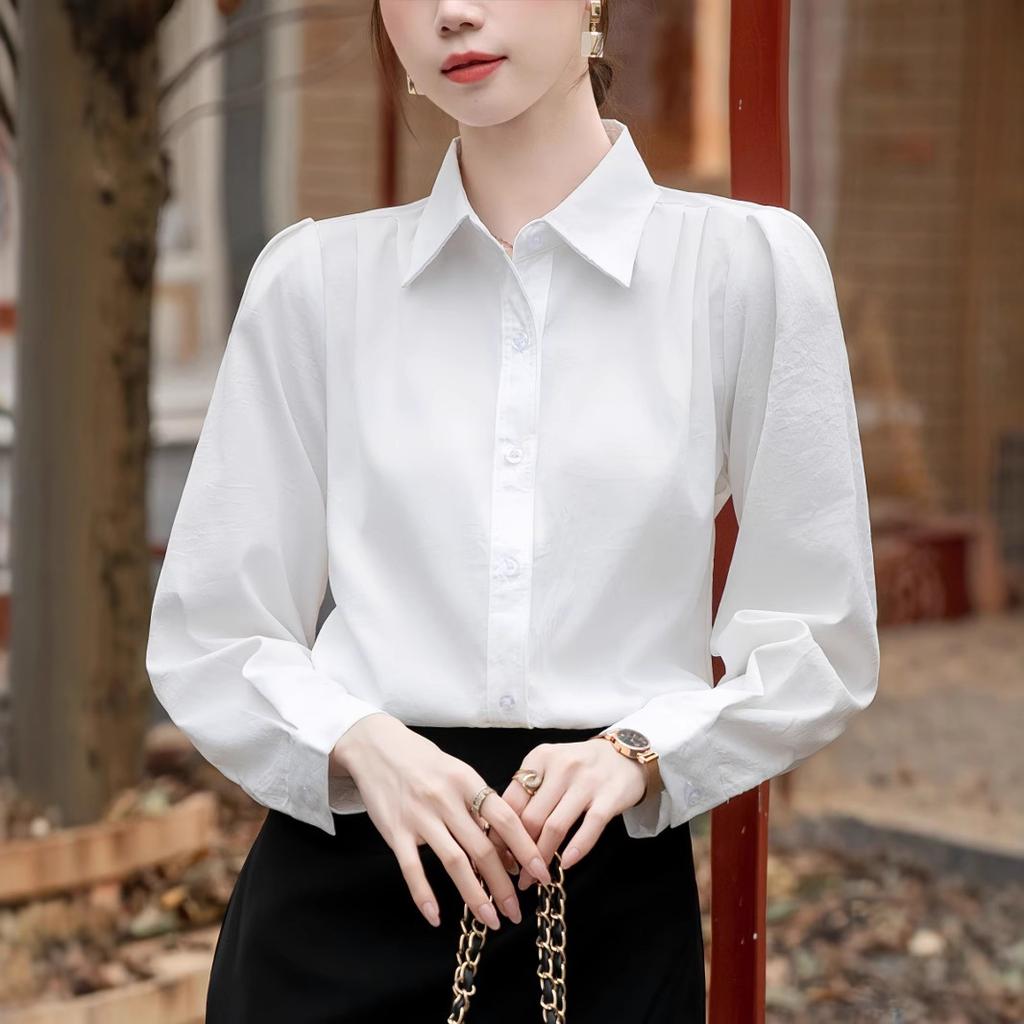 New Spring and Autumn White Long-sleeved Shirt for Women Professional Formal Wear Design Temperament Top White Collar Interview Shirt Summer