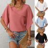 2025 Sommer Neue Damen Casual Schräg V-Ausschnitt Chiffon Puffärmel Elegante Bluse