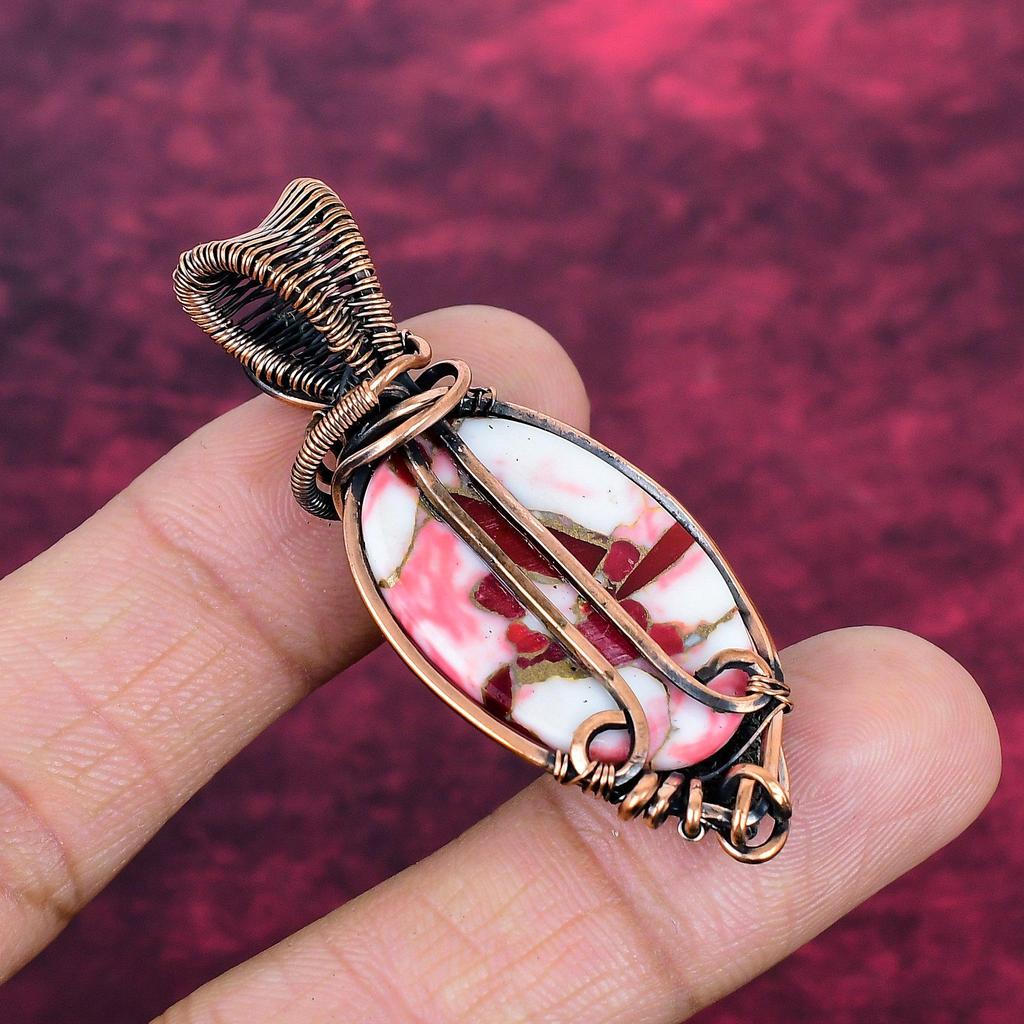 Kingman Red Mohave Copper Turquoise Gemstone Pendant Copper Wire Wrapped Pendant