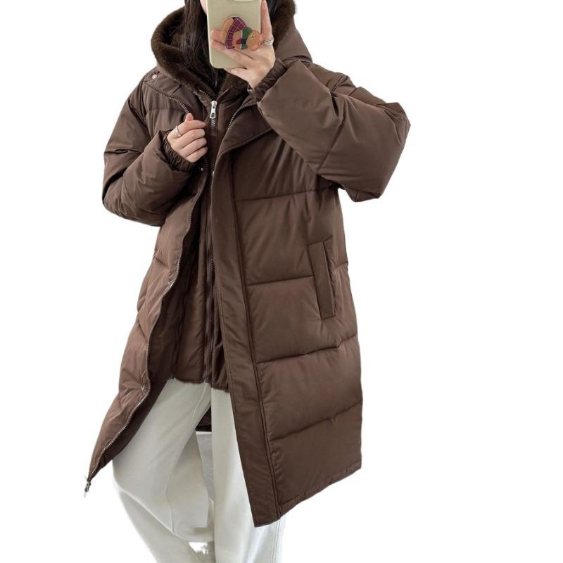 

Зимнее утолщенное теплое женское съемное хлопковое пальто свободного кроя, пуховик средней длины, модный S кофейный