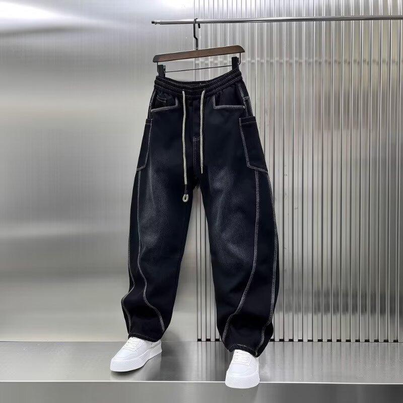 New 2026 thickened men's jeans, loose straight casual wide-leg pants