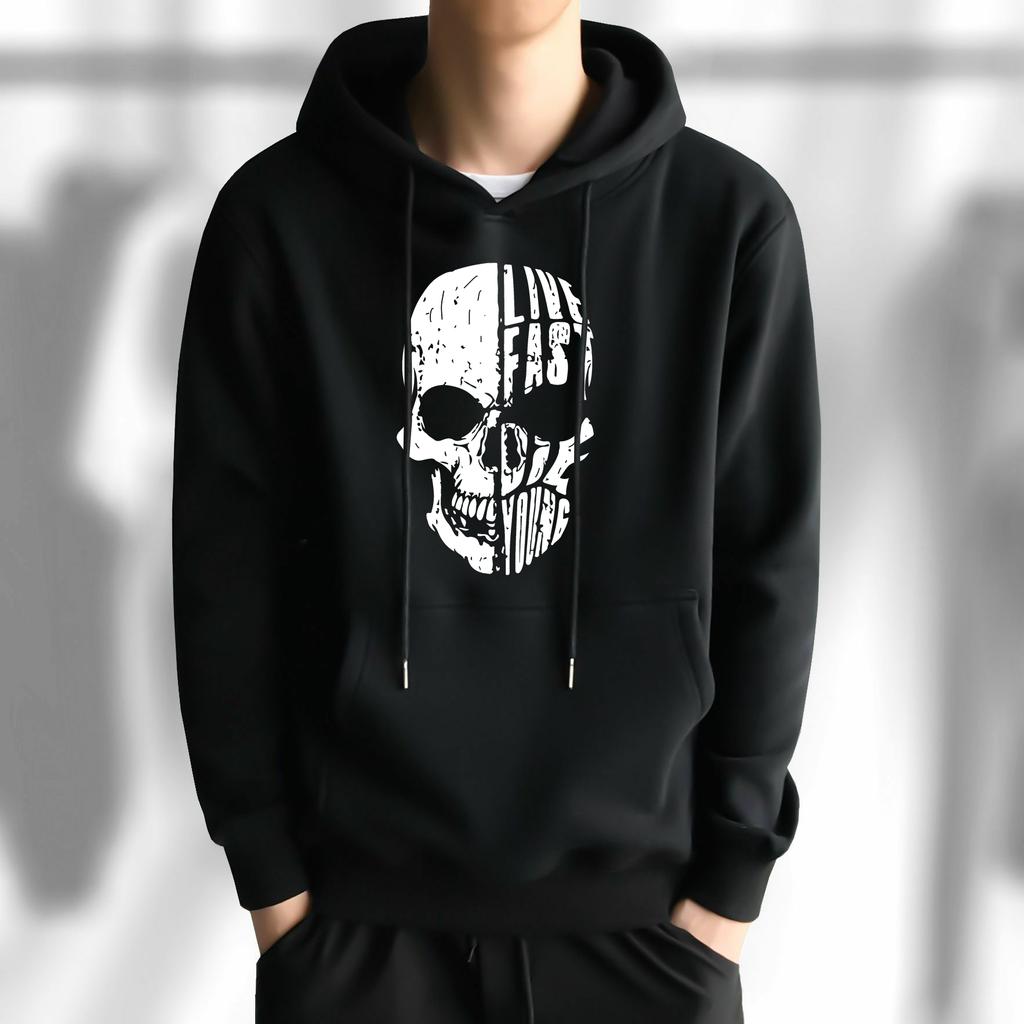 Hot Hoodie Skull Print Hoodie Men's Fashion Hip Hop Loose Hoodie Casual New Sweatshirt Pocket Fleece Harajuku Street Hoodie