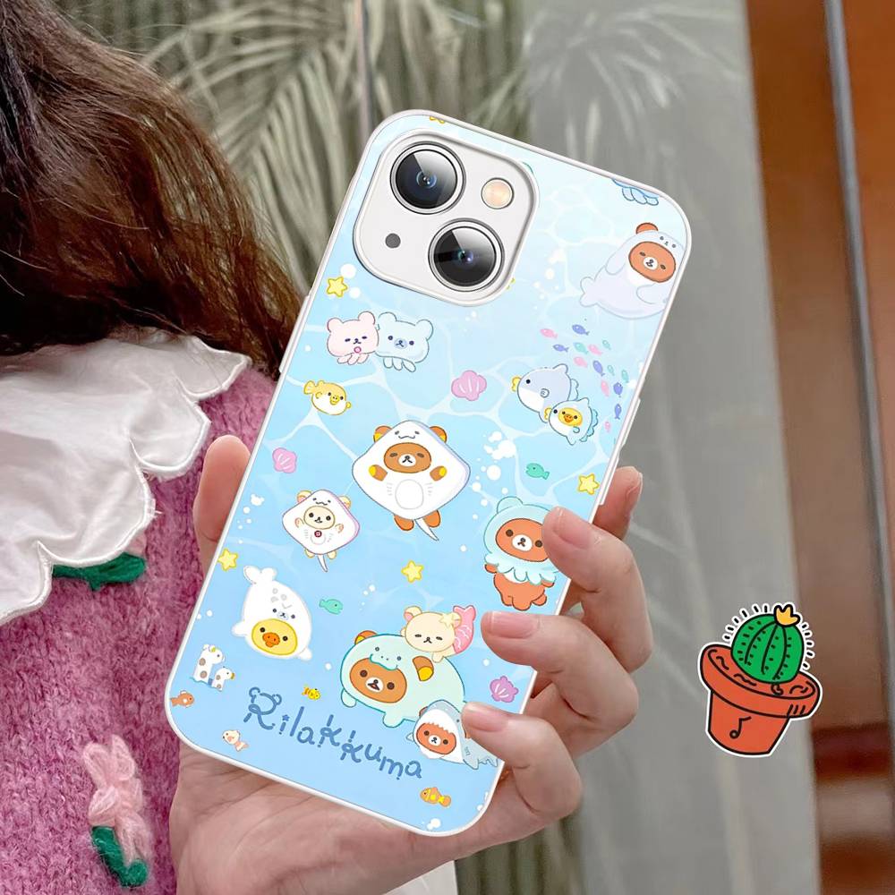 Anime Cute Cartoon Rilakkuma Movie For IPhone 14 13 12 Mini 11 Pro XS Max X XR 14 Plus Tempered Glass Cover