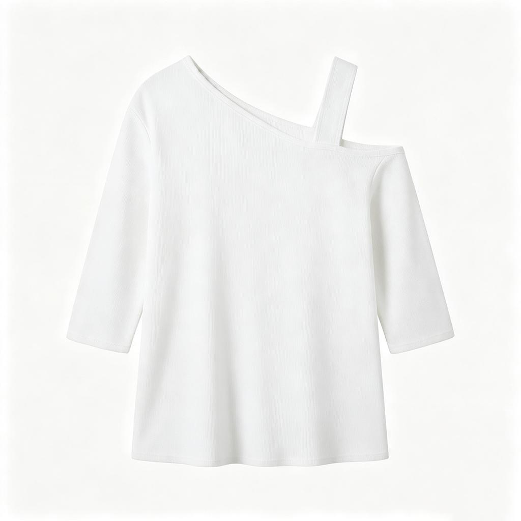 Top Casual da Donna Asimmetrico Scollo a Barca Manica Corta