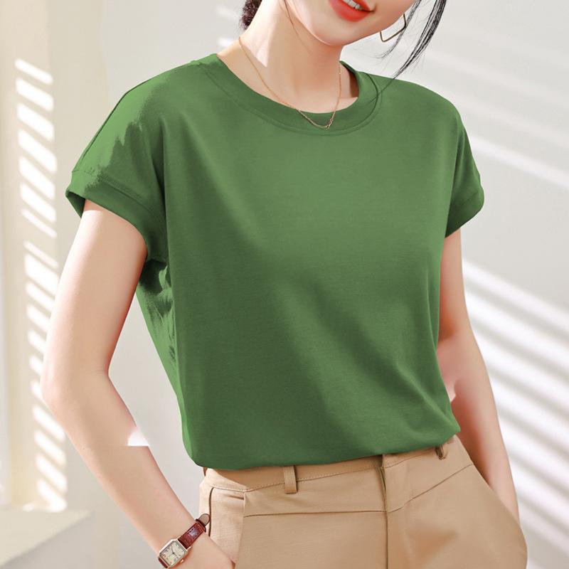 Short Sleeved T-shirt for Women Niche Solid Color Fashionable Summer Outfit Thin Top