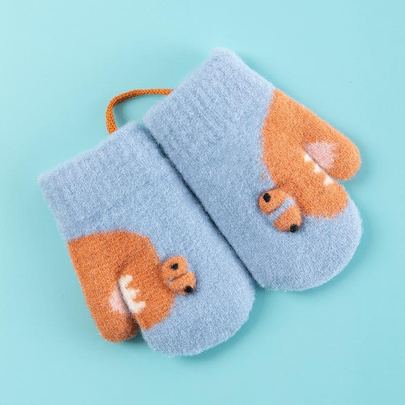 Xuehuaxiu Kinder-Thermohandschuhe, niedliche Cartoon-Strickhandschuhe zum Umhängen, doppellagige, verdickte Samthandschuhe im Großhandel
