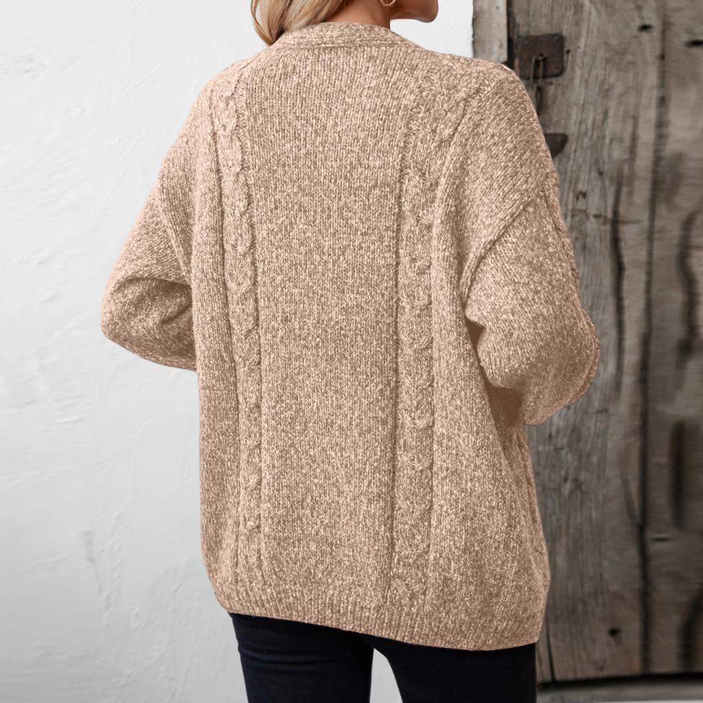 Women's Fashion Casual Solid Color V-Neck Long Sleeve Pocket Knitted Cardigan Sweater Jacket