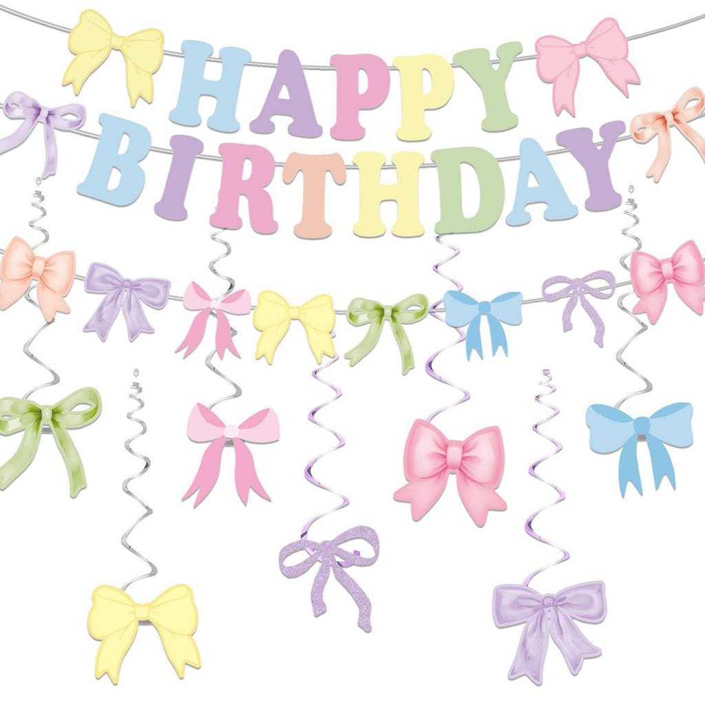 Roze Strik Verjaardag Feest Decoraties Set: Banner & Slingers