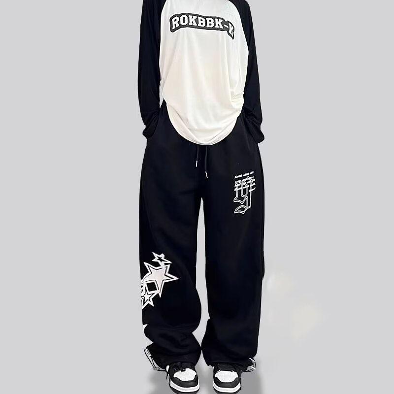 

Весенние и осенние женские модные спортивные повседневные брюки с широкими штанинами и принтом XS чёрный