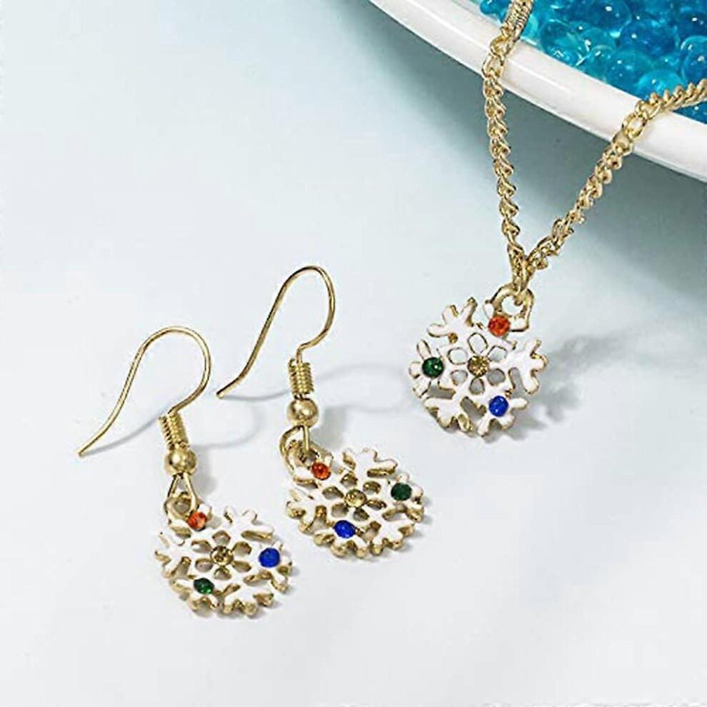 Women Necklace Earring Gold Christmas Snowflake Pendant Girl Chain Collar Ear Studs Party Wedding Jewellery Set Love Gift Comfortable and Environmenta