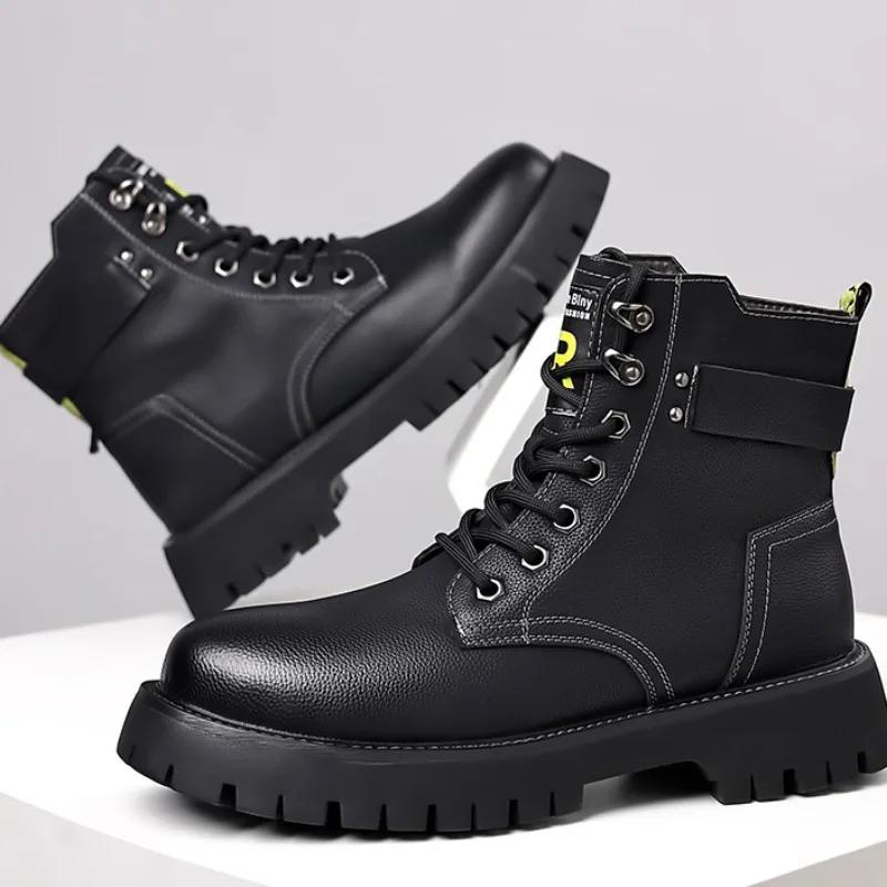 Mode Mode Kuhleder Plateau Herrenstiefel Designer Weichsohle Lässig Herbst Winter Baumwollschuhe Schwarz Motorradstiefel für Herren