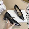 Retro chain word with versatile square head temperament high heels women's thick heel single shoes spring and autumn