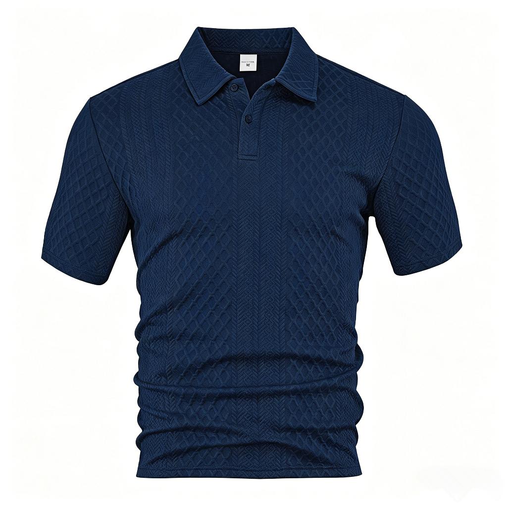 European and American Men's Summer Thin, Loose, Breathable, Casual Solid Color Jacquard Lapel Short Sleeved Polo Shirt for Men