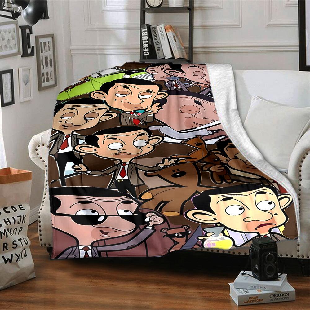 1pc Mr. Bean Adventures Flannel Throw Blanket HD Printed Lightweight Soft Warm All Season Blanket for Sofa, Bed, Travel, Camping Machine Washable