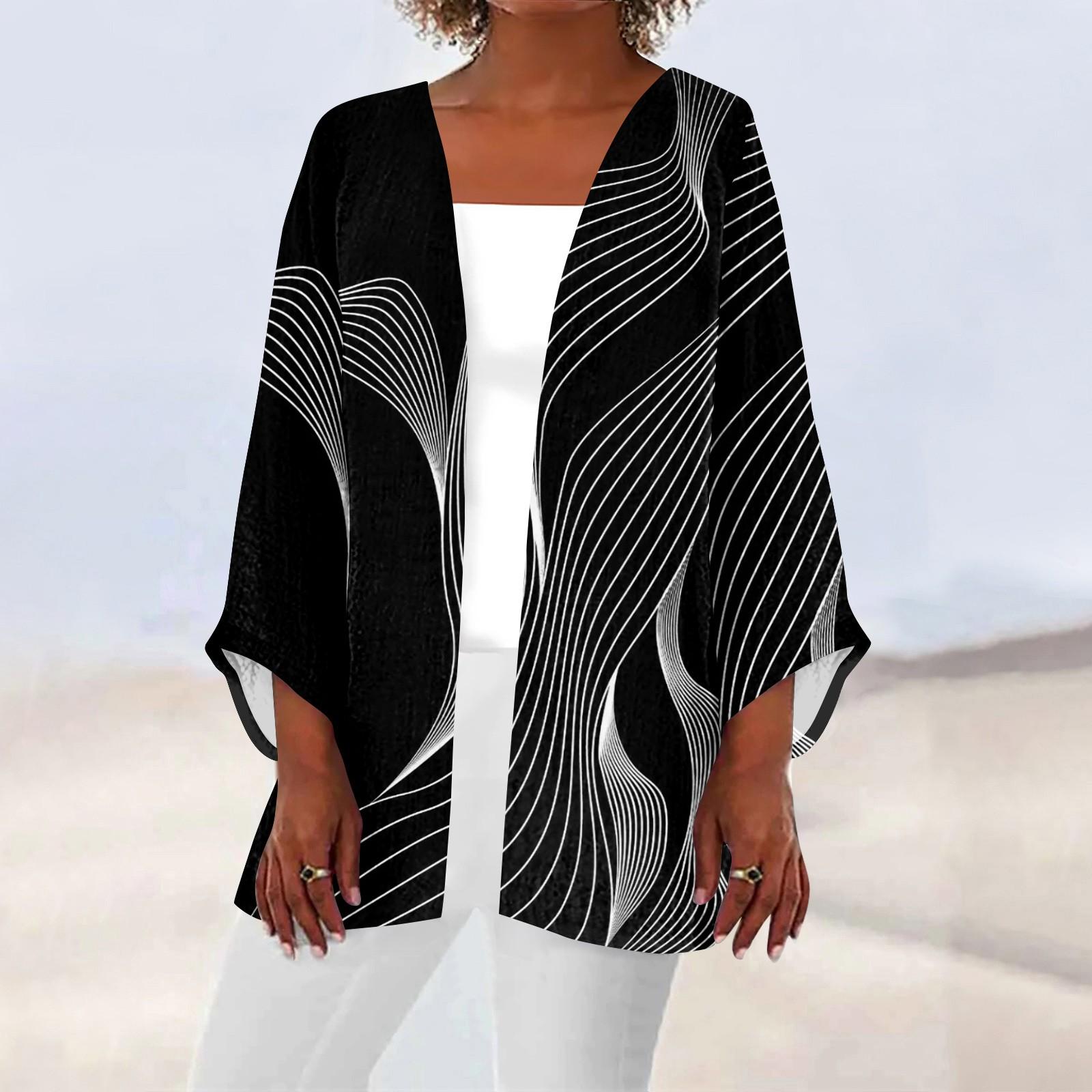 

Женская повседневная модная легкая куртка средней длины с принтом в стиле ретро, ​​кардиган XXXXL чёрный