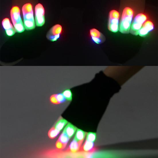 1 Paar Leuchtende Handschuhe LED Leuchtende Fingerhandschuhe mit 7 Farb-Dynamik-Lichtmodus Atmungsaktive Blinkende Rave Party Handschuhe für Erwachsene Jugendliche