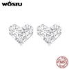 WOSTU 925 Sterling Silver Dazzling Polished Heart Stud Earrings For Women ,Bling Heart-shaped Butterfly Ear Studs Party Gift