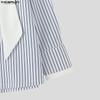 INCERUN Oversized Men Long Sleeve Patchwork Buttons Up Casual Striped Shirts Tops