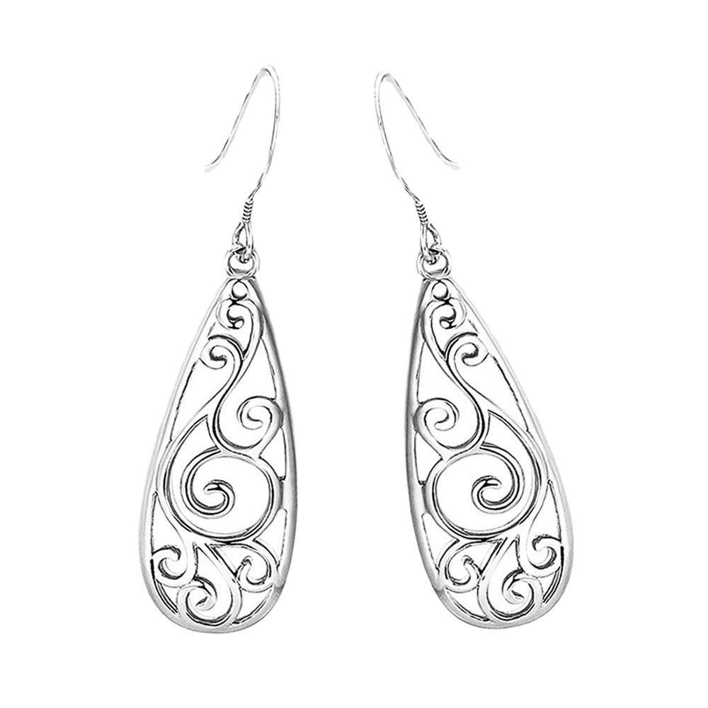 Silver-Plated Water-Drop Retro Hollow Earrings: Trendy and High-End Fashion for Europe and America