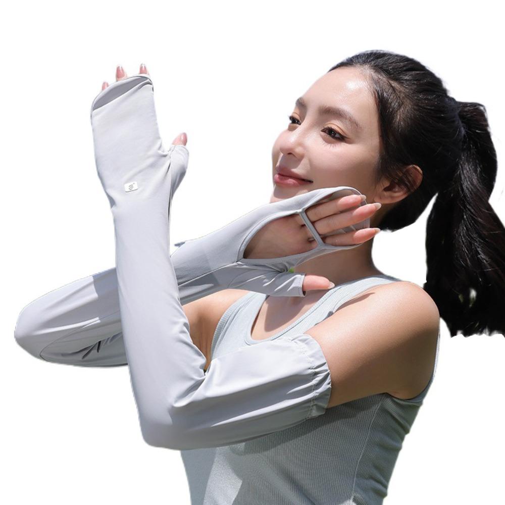 

Рукава из ледяного шелка с защитой от УФ-лучей Защищают руки Велосипедные рукава Перчатки Тонкий солнцезащитный рукав Для улицы светло-серый