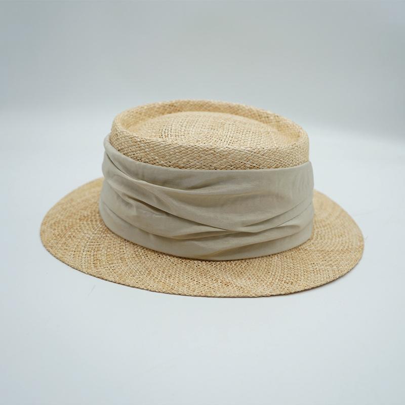 Japanese Retro Small Brim Natural Treasure Grass Flat Top Top Top Hat Women'S Summer Sunshade Vacation Beach British Straw Hat Elegant